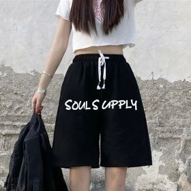 Summer New Loose High Waist Slimming Black Wide-leg Sports Shorts For Women (Option: 015 Black-2XL)